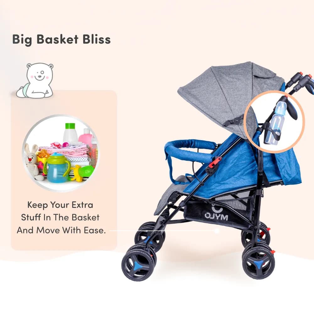 Vista Ultra-Light Baby Stroller for 0-3 Year | Baby Pram for Toddlers & Kids | 5 Point Safety Harness | Front Wheel Swivel Function | Umbrella Fold - Blue & Grey