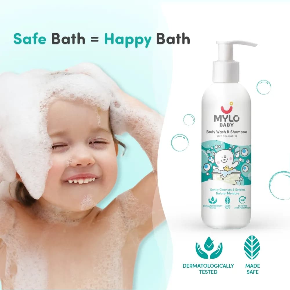 Baby Shampoo and Body Wash | Gentle Cleansing Head-to-Toe | Tear Free Formulation | Retains Natural Moisture | Dermatologically Tested | Made Safe Certified- 200 ml - Pack of 2