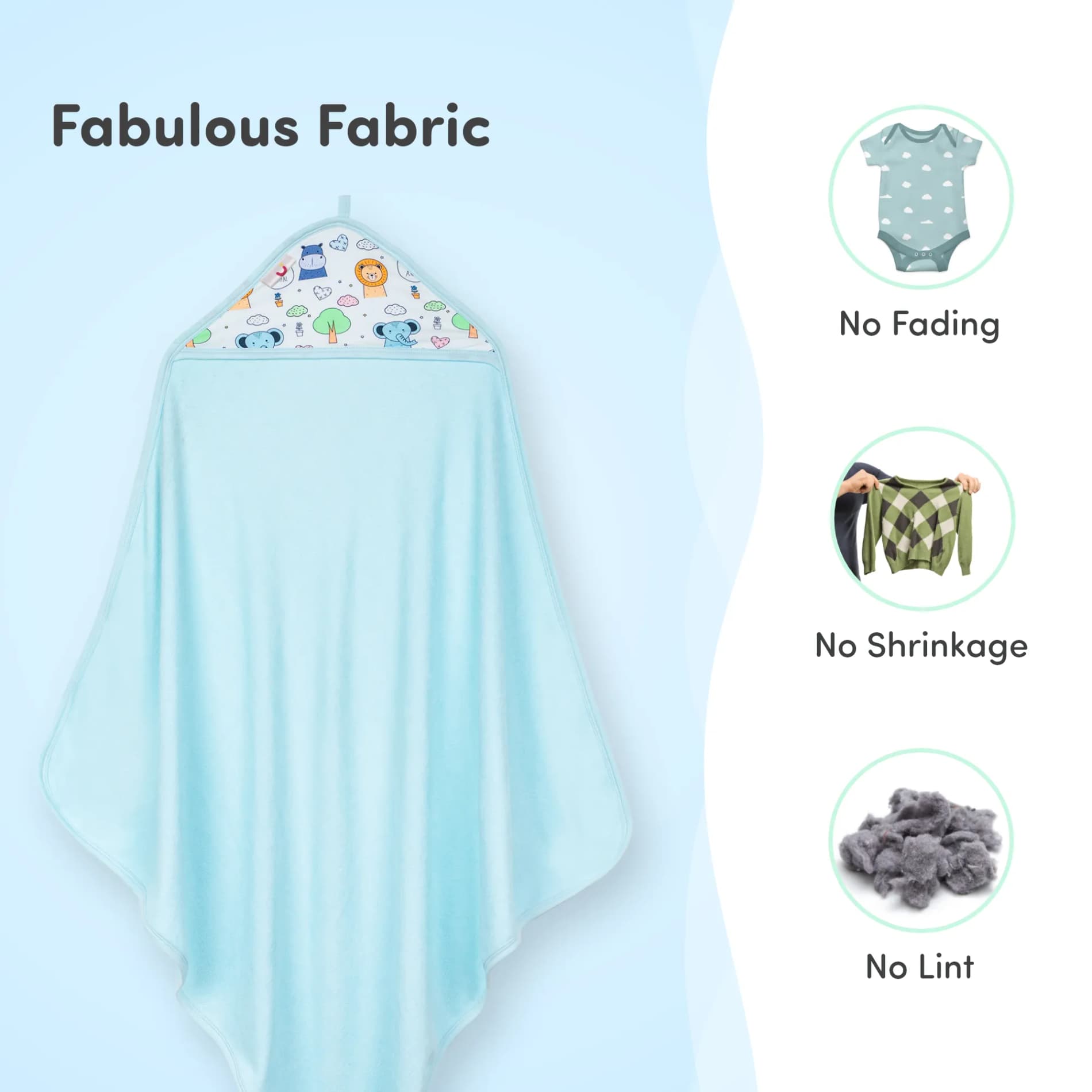 Baby Hooded Towel | Soft, Lightweight & Extra Absorbent |Keeps Baby Snug | Dries 3x Faster than Cotton | Baby Safari - Blue (78 cm x 78cm)