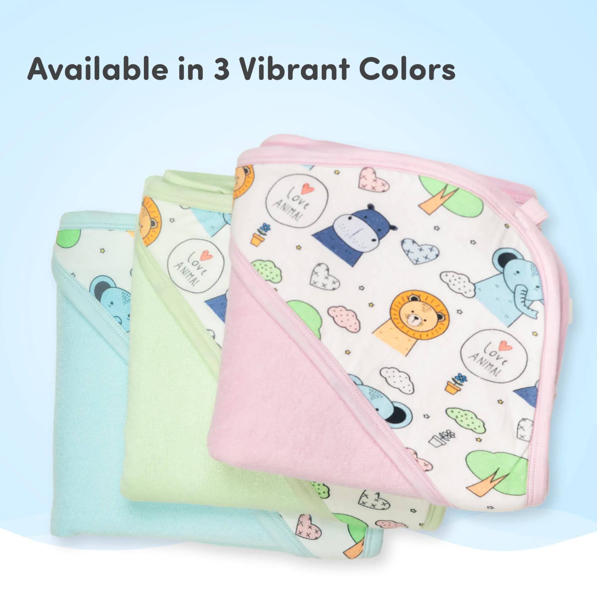 Baby Hooded Towel | Soft, Lightweight & Extra Absorbent |Keeps Baby Snug | Dries 3x Faster than Cotton | Baby Safari - Blue (78 cm x 78cm)