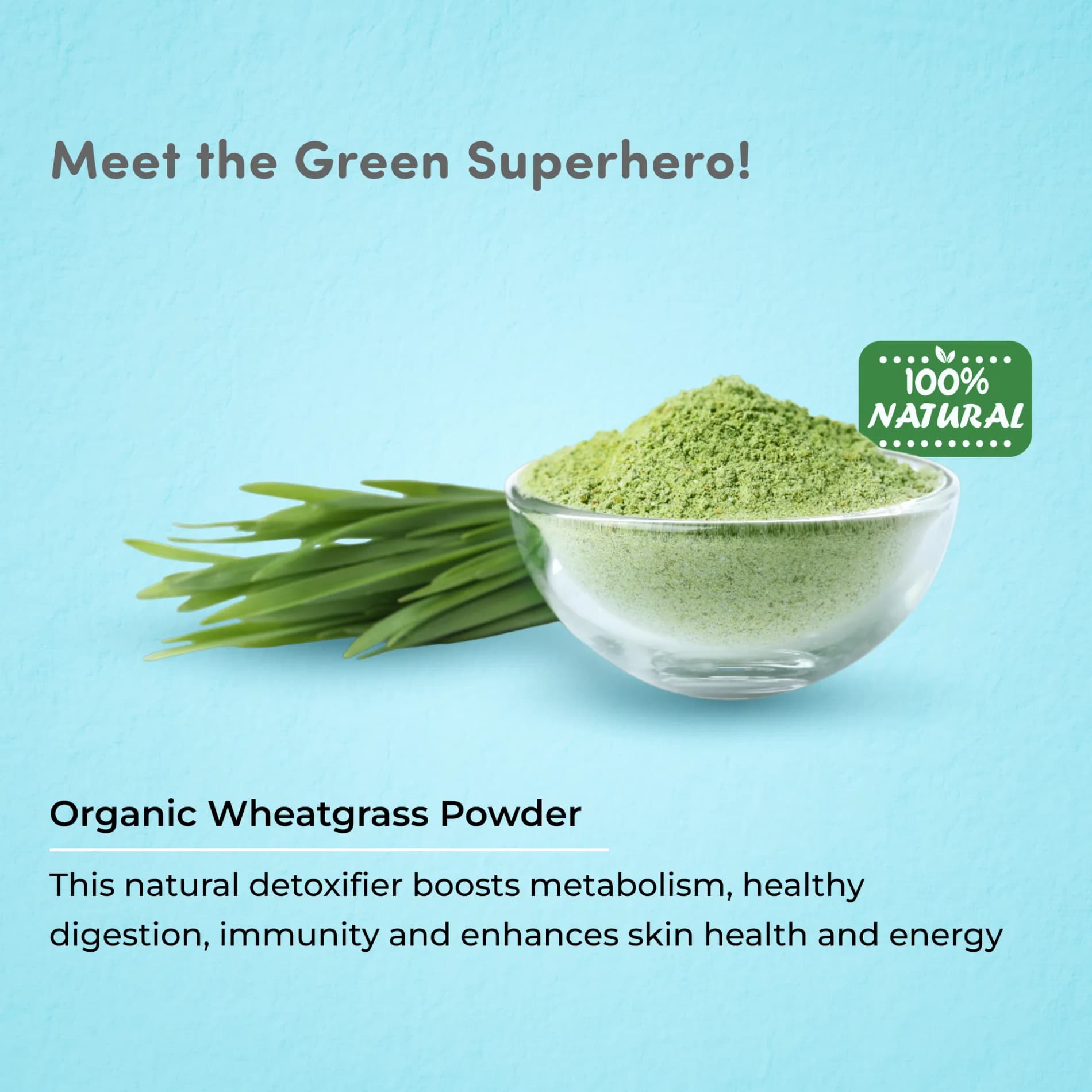 Wheatgrass Powder | 100% Natural Ingredients | Aids Healthy Digestion | Boosts Metabolism | Clinically Tested - (100gm)