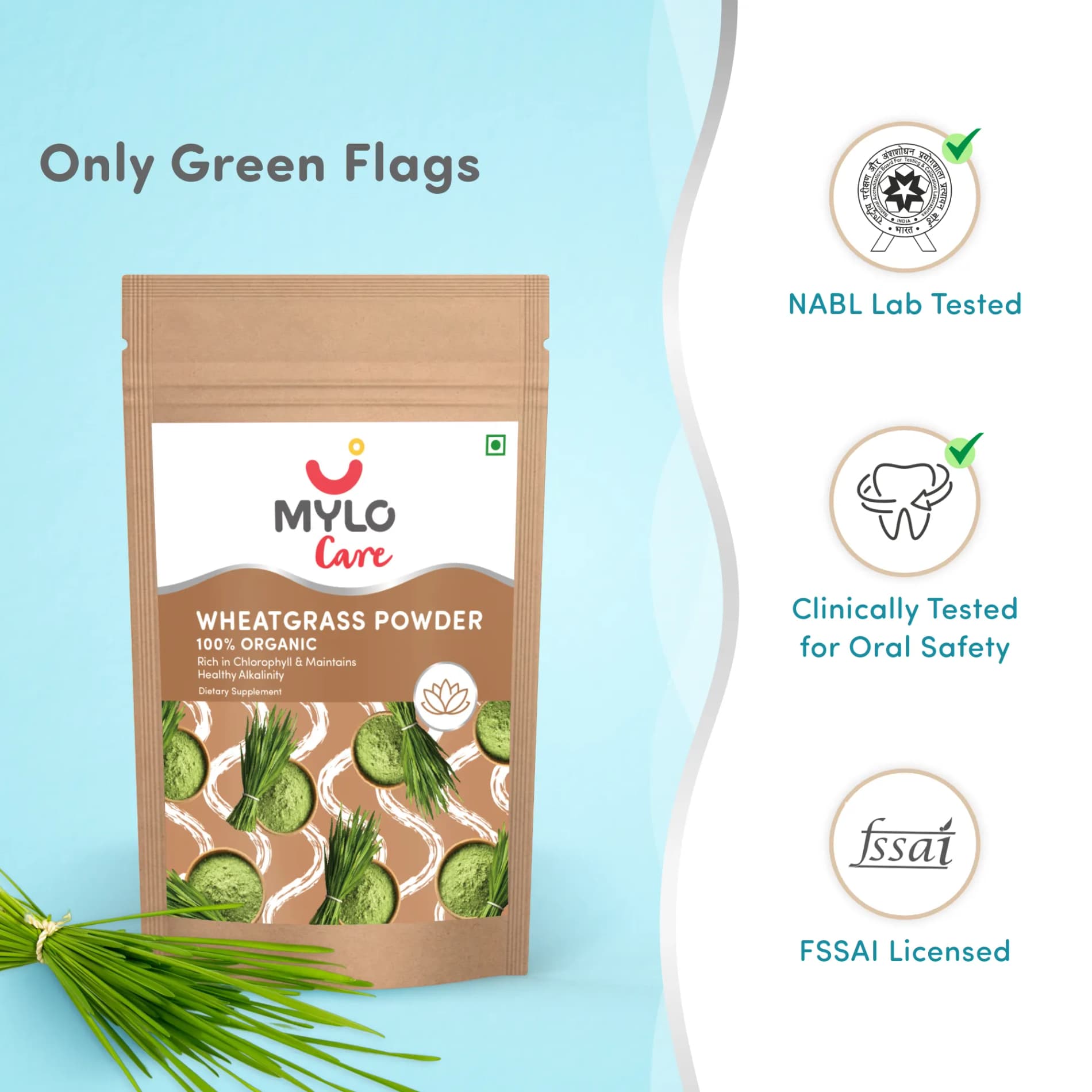 Wheatgrass Powder | 100% Natural Ingredients | Aids Healthy Digestion | Boosts Metabolism | Clinically Tested - (100gm)