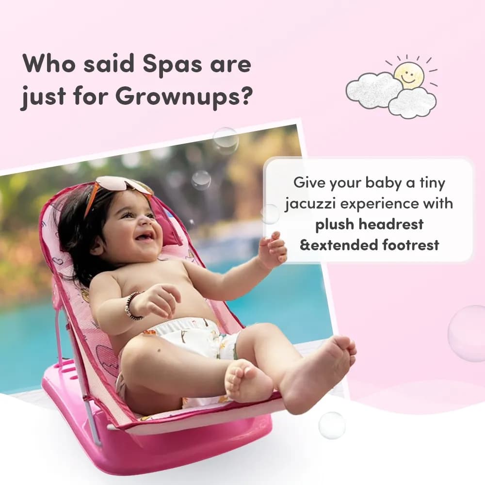 Bath Seat | Baby Bath Chair with 3 Adjustable Positions | Cushioned Headrest & Footrest | Easy to Fold with Washable Soft Mesh | 0-18 Months - Pink Unicorn
