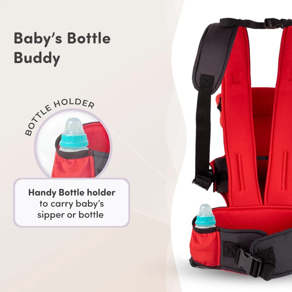 Baby Carrier Bag for 0 to 3 Years with 4 Comfortable Carrying Positions | Lightweight & Travel Friendly | Padded Neck & Shoulder Support - Red & Black