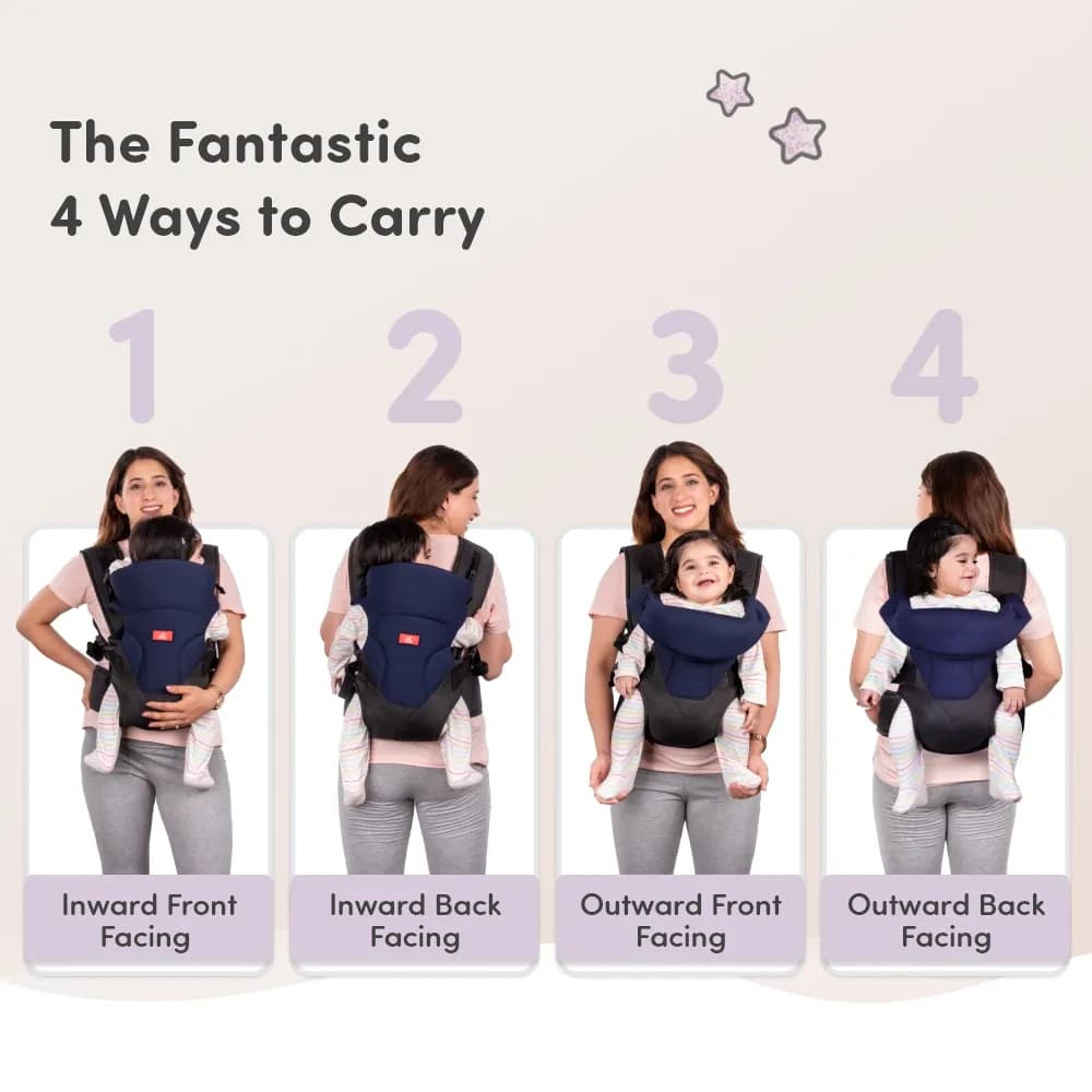 Baby Carrier Bag for 0 to 3 Years with 4 Comfortable Carrying Positions | Lightweight & Travel Friendly | Padded Neck & Shoulder Support - Blue & Black