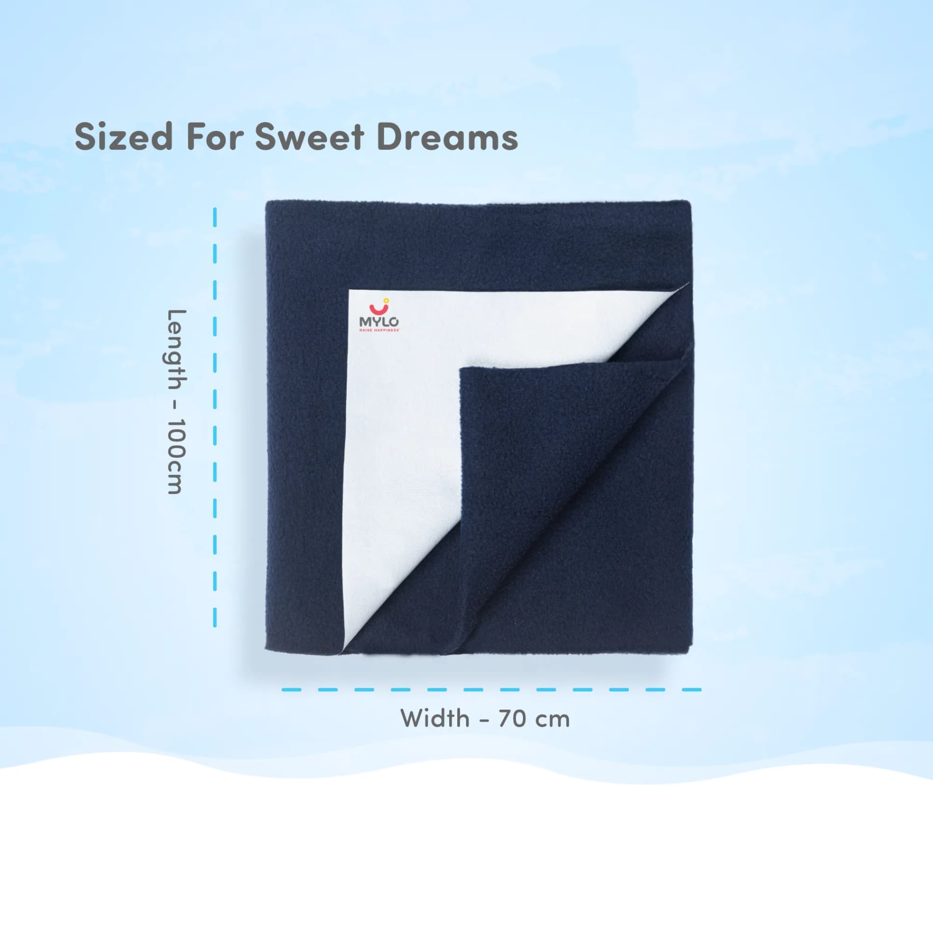 Waterproof Extra Absorbent Baby Dry Sheet & Bed Protector | Guards Against Spills, Stains & Nappy Leaks | Foldable & Portable - Navy Blue - M