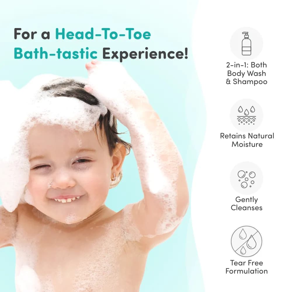 Baby Shampoo and Body Wash | Gentle Cleansing Head-to-Toe | Tear Free Formulation | Retains Natural Moisture | Dermatologically Tested | Made Safe Certified- 100 ml