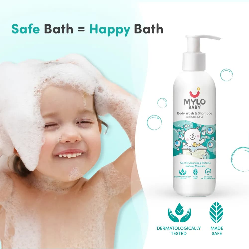 Baby Shampoo and Body Wash | Gentle Cleansing Head-to-Toe | Tear Free Formulation | Retains Natural Moisture | Dermatologically Tested | Made Safe Certified- 200 ml