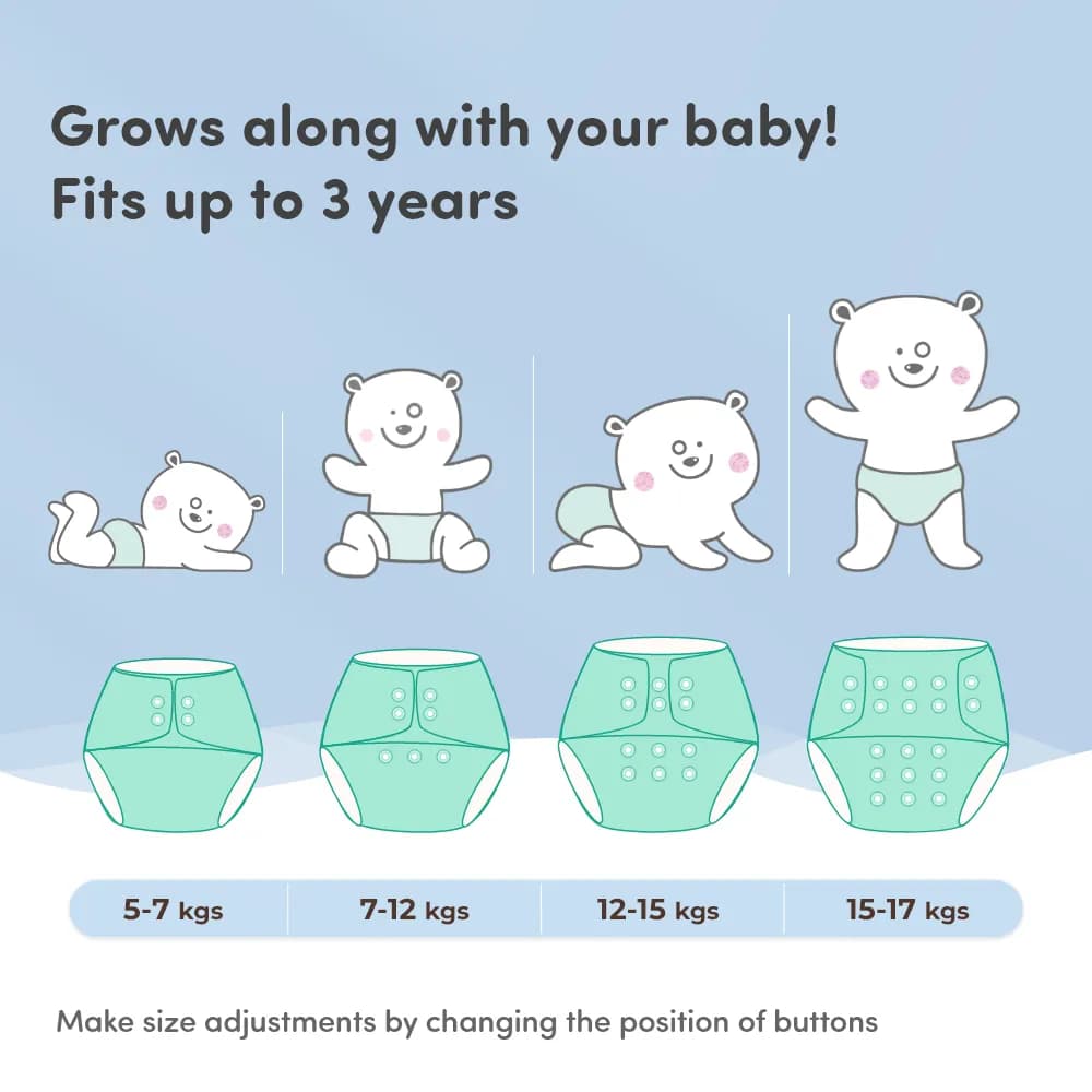 Adjustable Washable & Reusable Cloth Diaper With Dry Feel, Absorbent Insert Pad (3M-3Y) | Oeko-Tex Certified | Prevents Rashes - Assorted Colors - Pack of 4