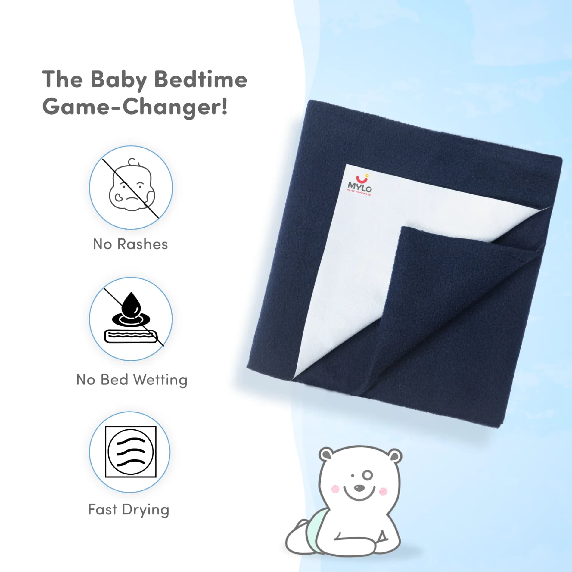 Waterproof Extra Absorbent Baby Dry Sheet & Bed Protector | Guards Against Spills, Stains & Nappy Leaks | Foldable & Portable - (M) (Blue & Red) - Pack of 2