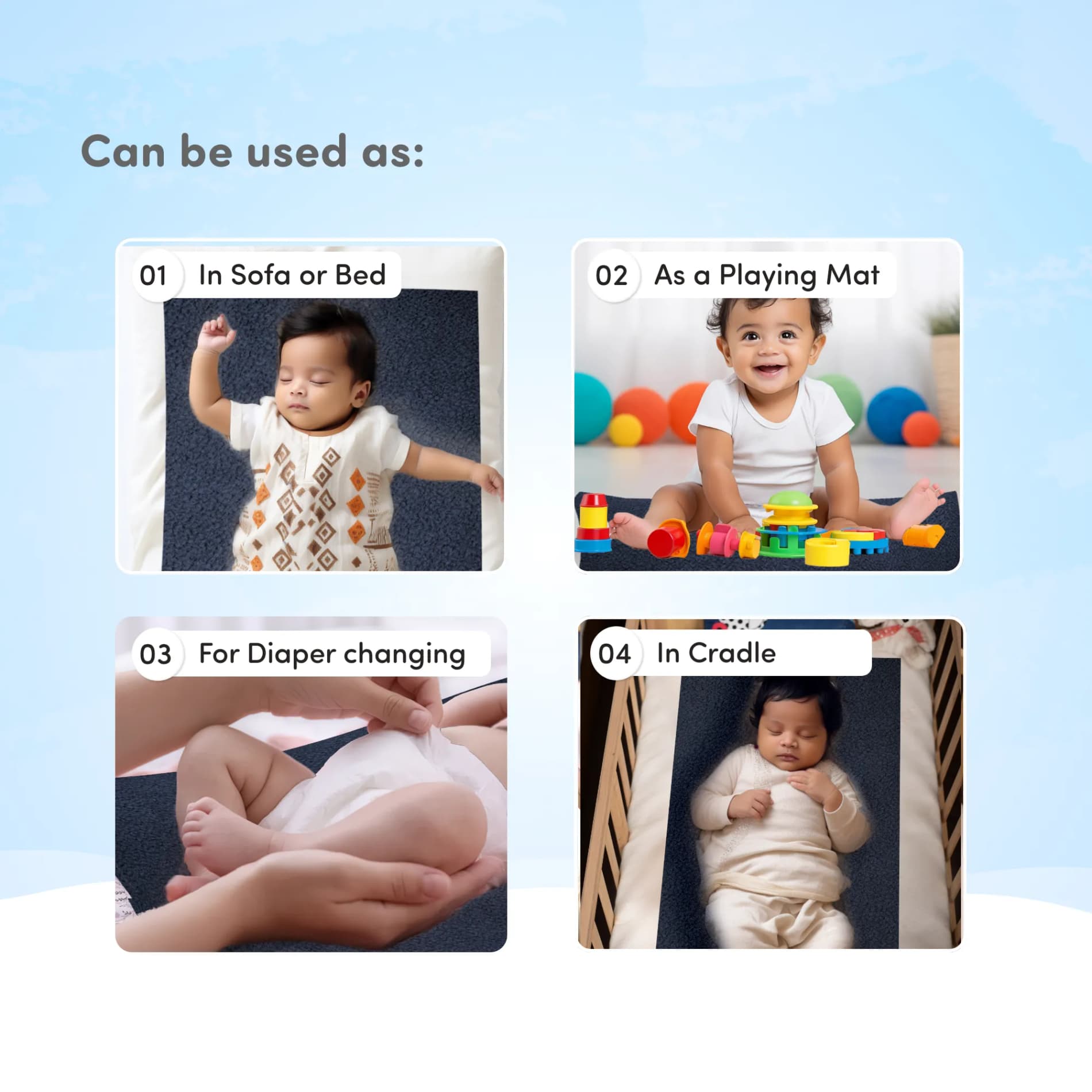 Waterproof Extra Absorbent Baby Dry Sheet & Bed Protector | Guards Against Spills, Stains & Nappy Leaks | Foldable & Portable - (M) (Blue & Red) - Pack of 2
