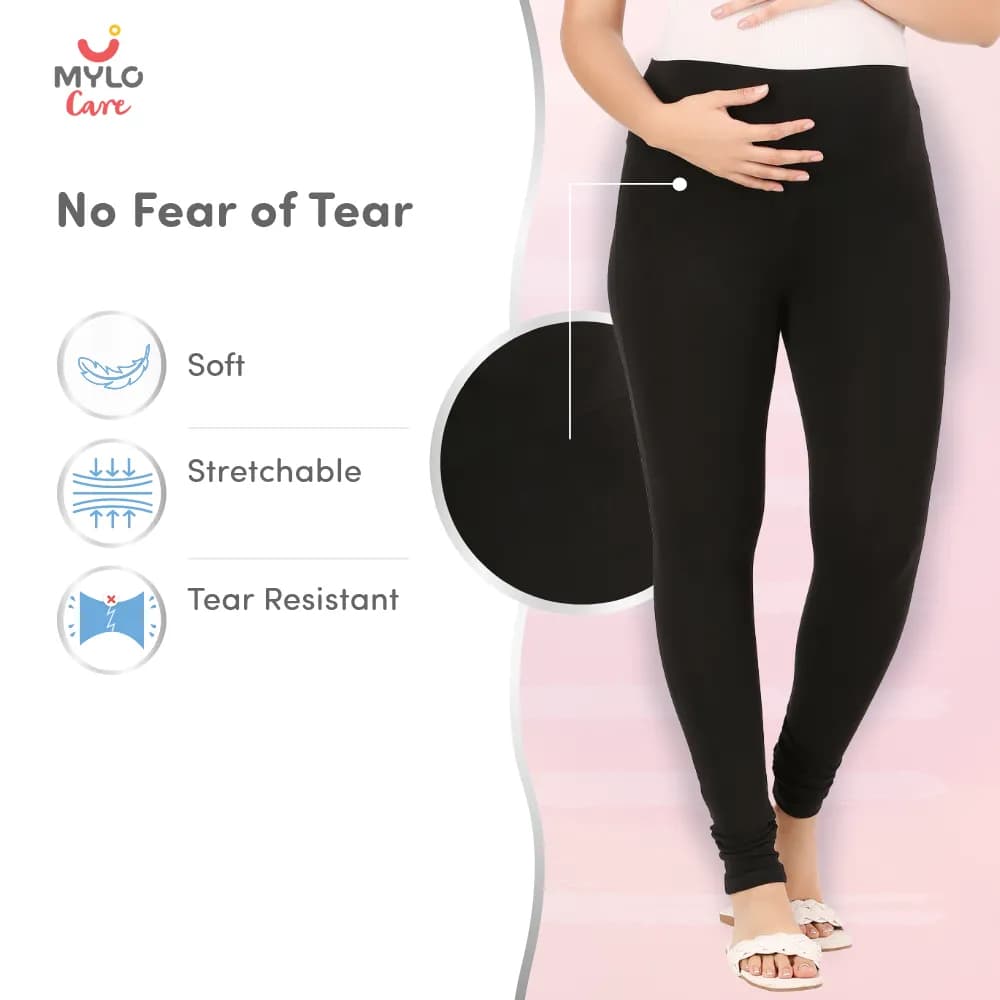 Stretchable Maternity Leggings for Women | Comfortable, Soft & Gentle on the Skin | Ideal for Pre & Post Delivery - Black - M