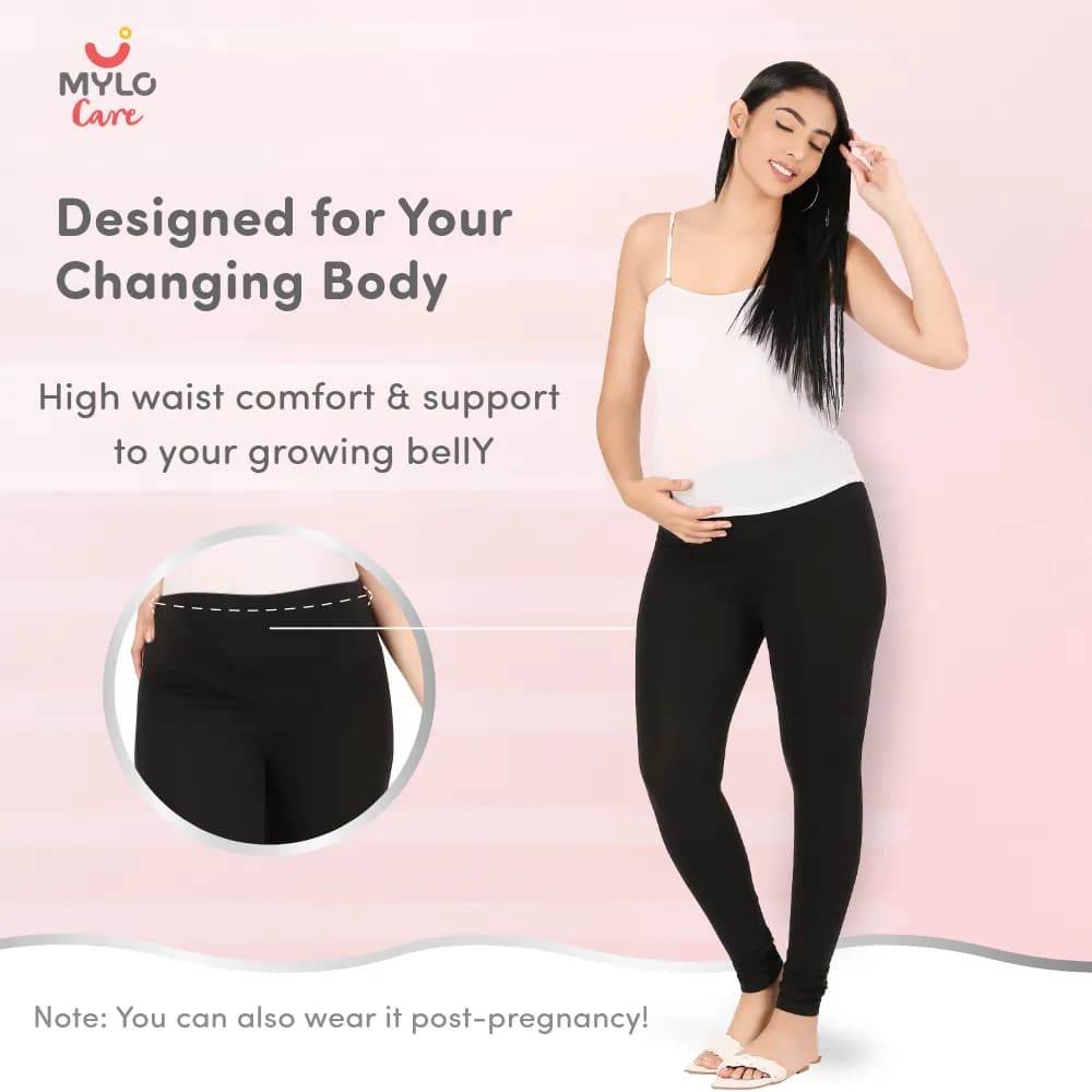 Stretchable Maternity Leggings for Women | Comfortable, Soft & Gentle on the Skin | Ideal for Pre & Post Delivery - Black - L