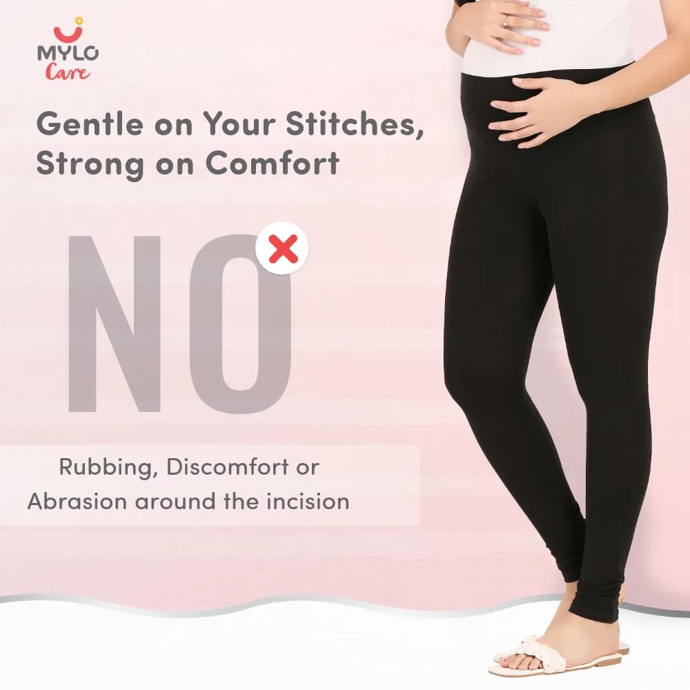 Stretchable Maternity Leggings for Women | Comfortable, Soft & Gentle on the Skin | Ideal for Pre & Post Delivery - Black - L