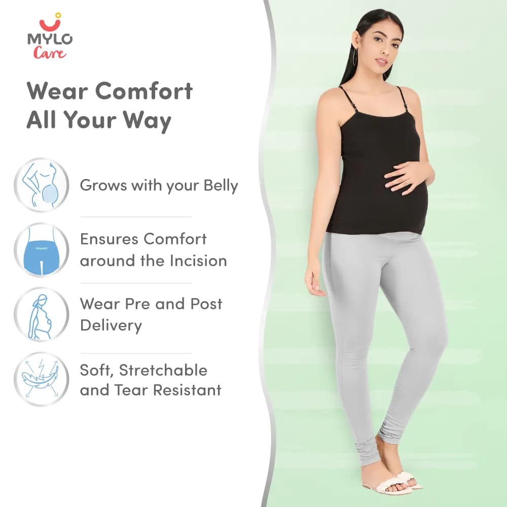 Stretchable Maternity Leggings for Women | Comfortable, Soft & Gentle on the Skin | Ideal for Pre & Post Delivery - Dark Grey - L