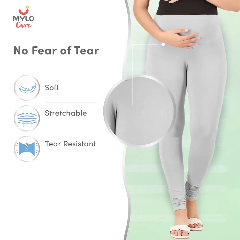 Stretchable Maternity Leggings for Women | Comfortable, Soft & Gentle on the Skin | Ideal for Pre & Post Delivery - Dark Grey - L
