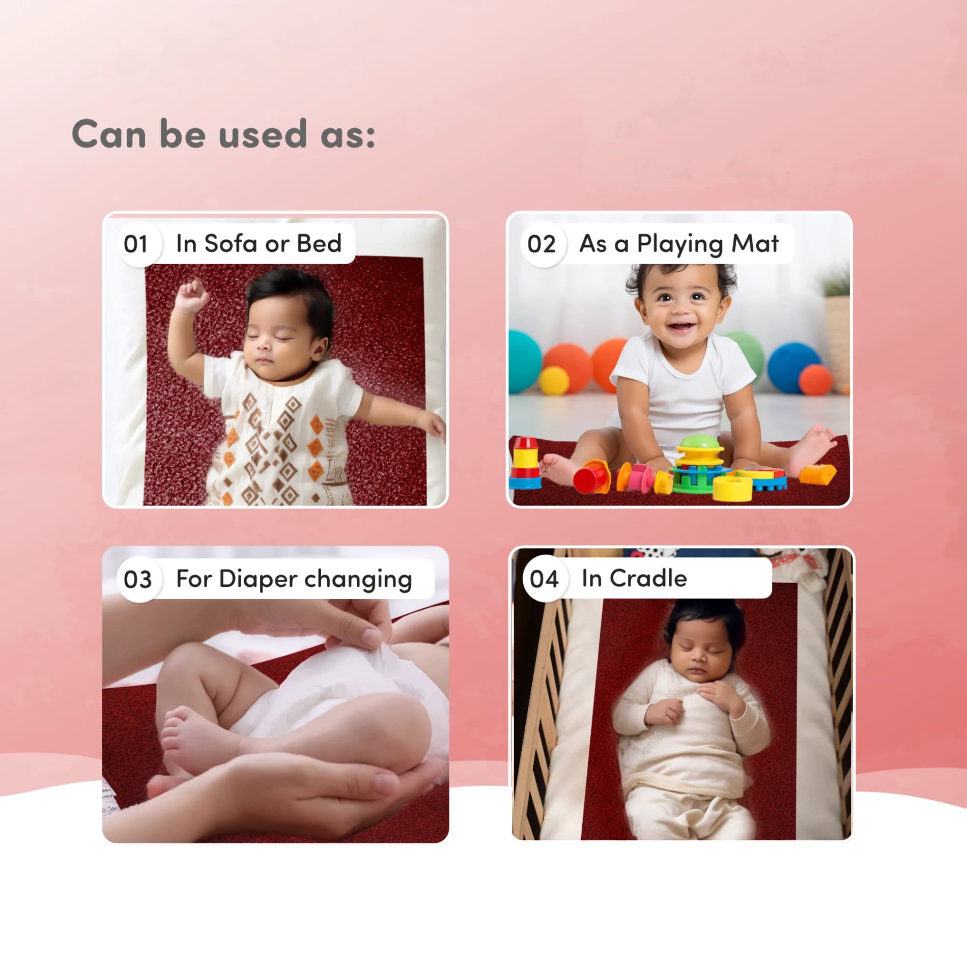 Waterproof Extra Absorbent Baby Dry Sheet & Bed Protector | Guards Against Spills, Stains & Nappy Leaks | Foldable & Portable - Maroon - M