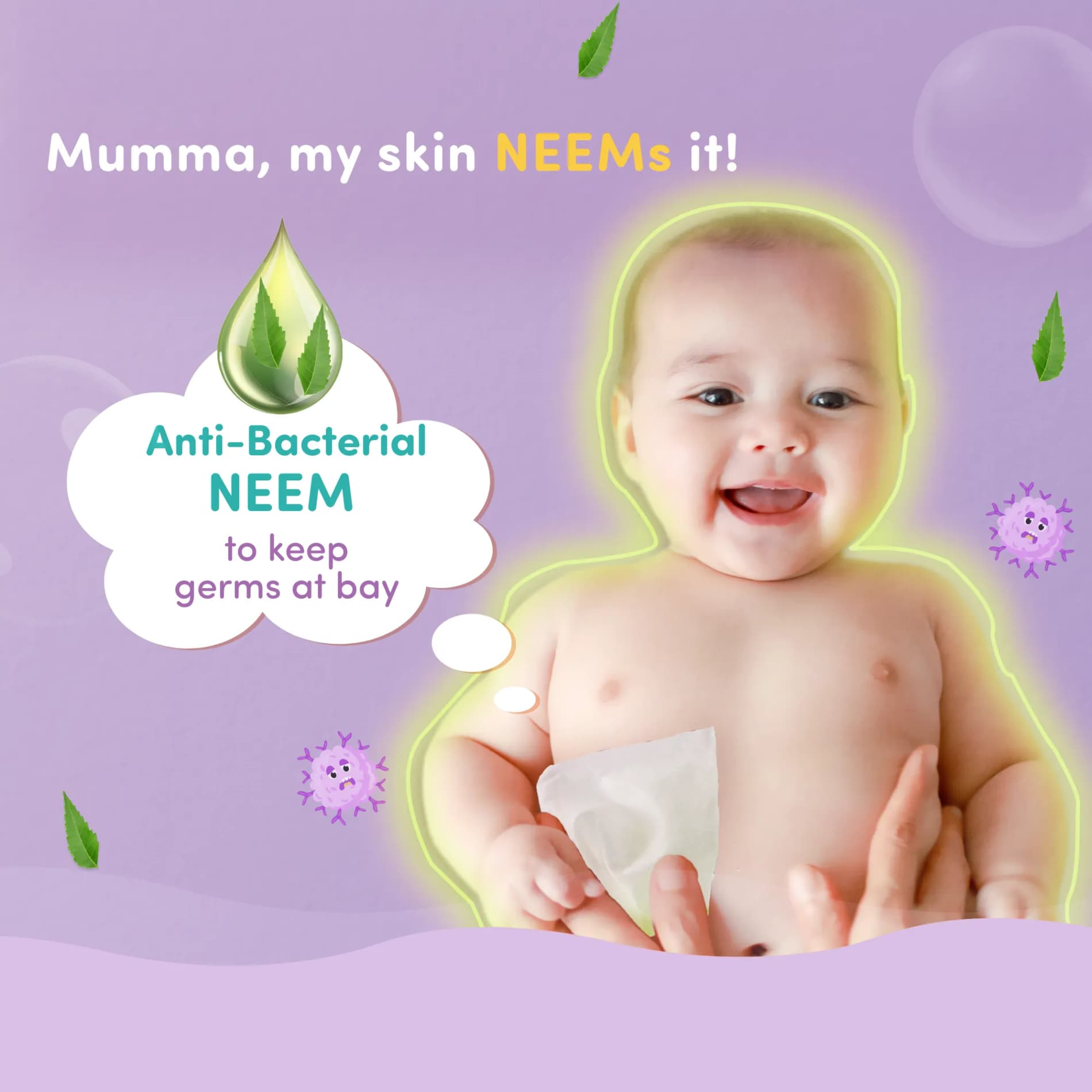 Gentle Baby Wipes With Lid - Organic Coconut Oil, Neem, Aloe Vera and Vitamin E | 98% Pure Water | Dermatologically Tested (Pack of 6) - 72 Wipes Per Pack