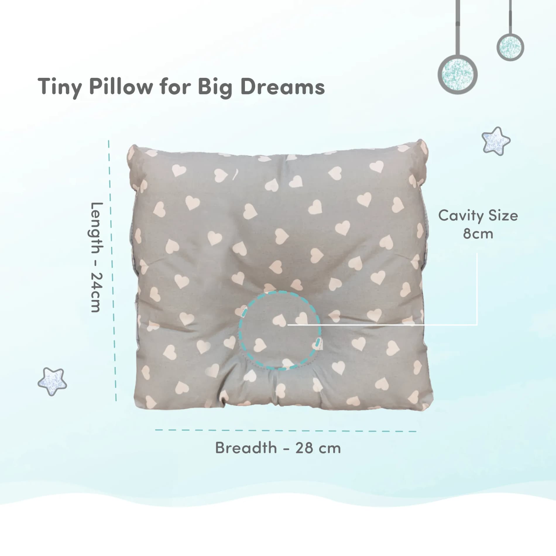 Premium Head Shaping Baby Pillow | Provides Neck Support | Prevents Flat Head Syndrome | Portable & Lightweight | 0-36 Months | Shades of Grey
