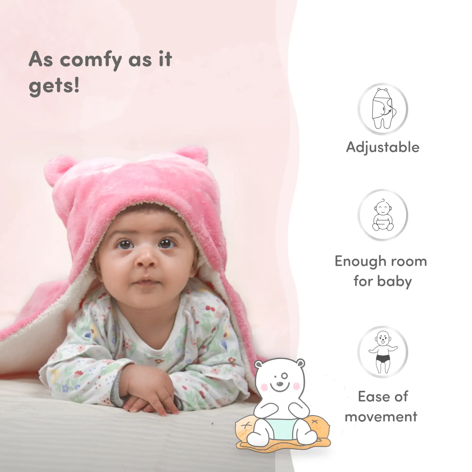 Baby Wrapper for New Born | Baby Swaddling Wrapper | 4-in-1 All Season AC Blanket cum Sleeping Bag for Baby 0-6 Months - Light Pink & Light Brown