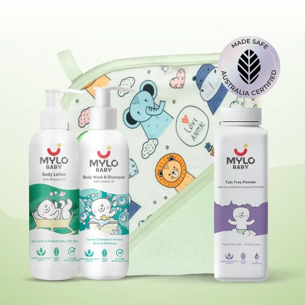 Baby Bathing Super Saver Combo - Body Wash & Shampoo, Towel, Lotion & Powder