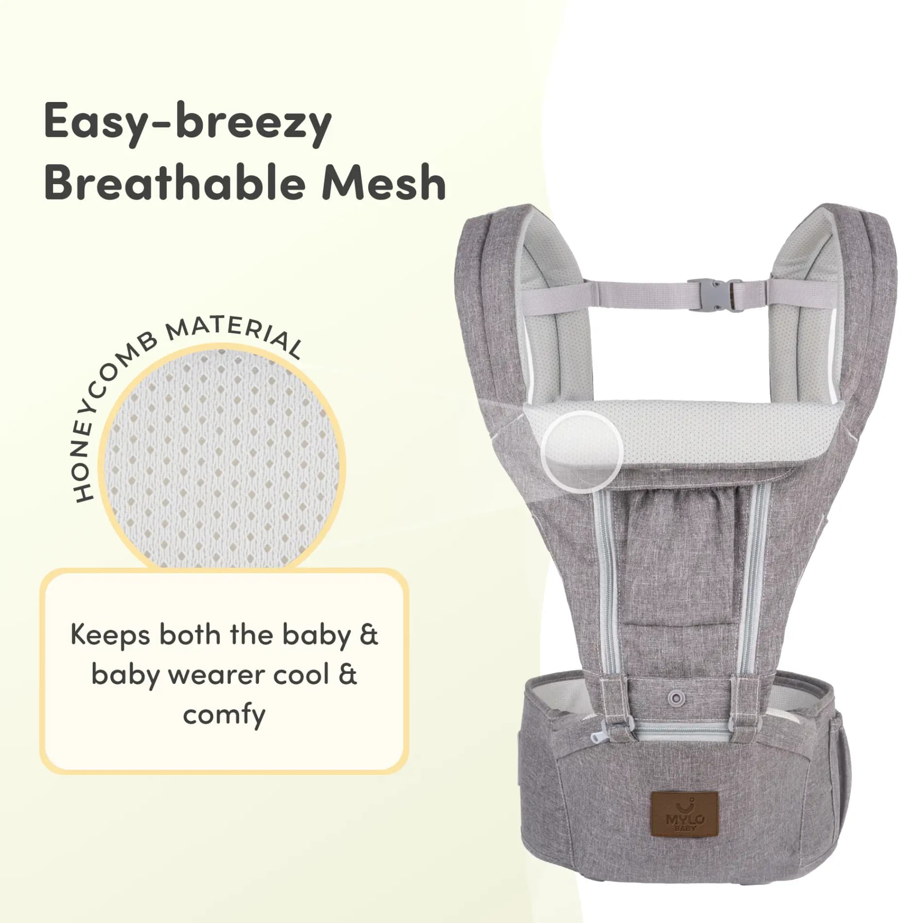 Riviera Premium Baby Carrier Bag for 0 to 3 Year Baby with 6 Comfortable Carrying Positions | Premium Fabric | Wider Waist Belt | Ergonomic Hip Seat - Grey