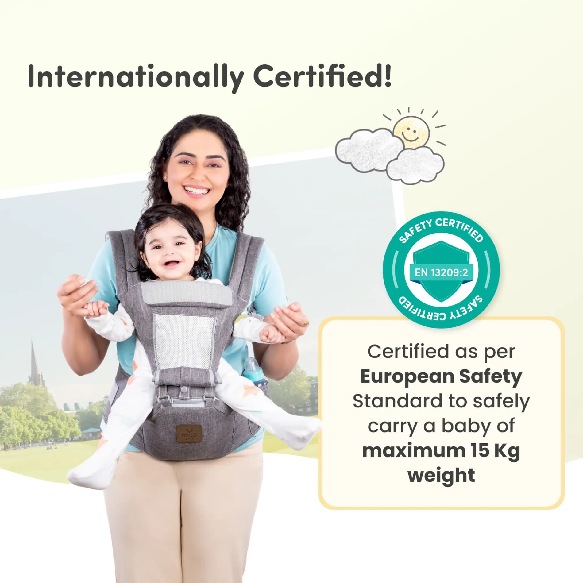 Riviera Premium Baby Carrier Bag for 0 to 3 Year Baby with 6 Comfortable Carrying Positions | Premium Fabric | Wider Waist Belt | Ergonomic Hip Seat - Grey