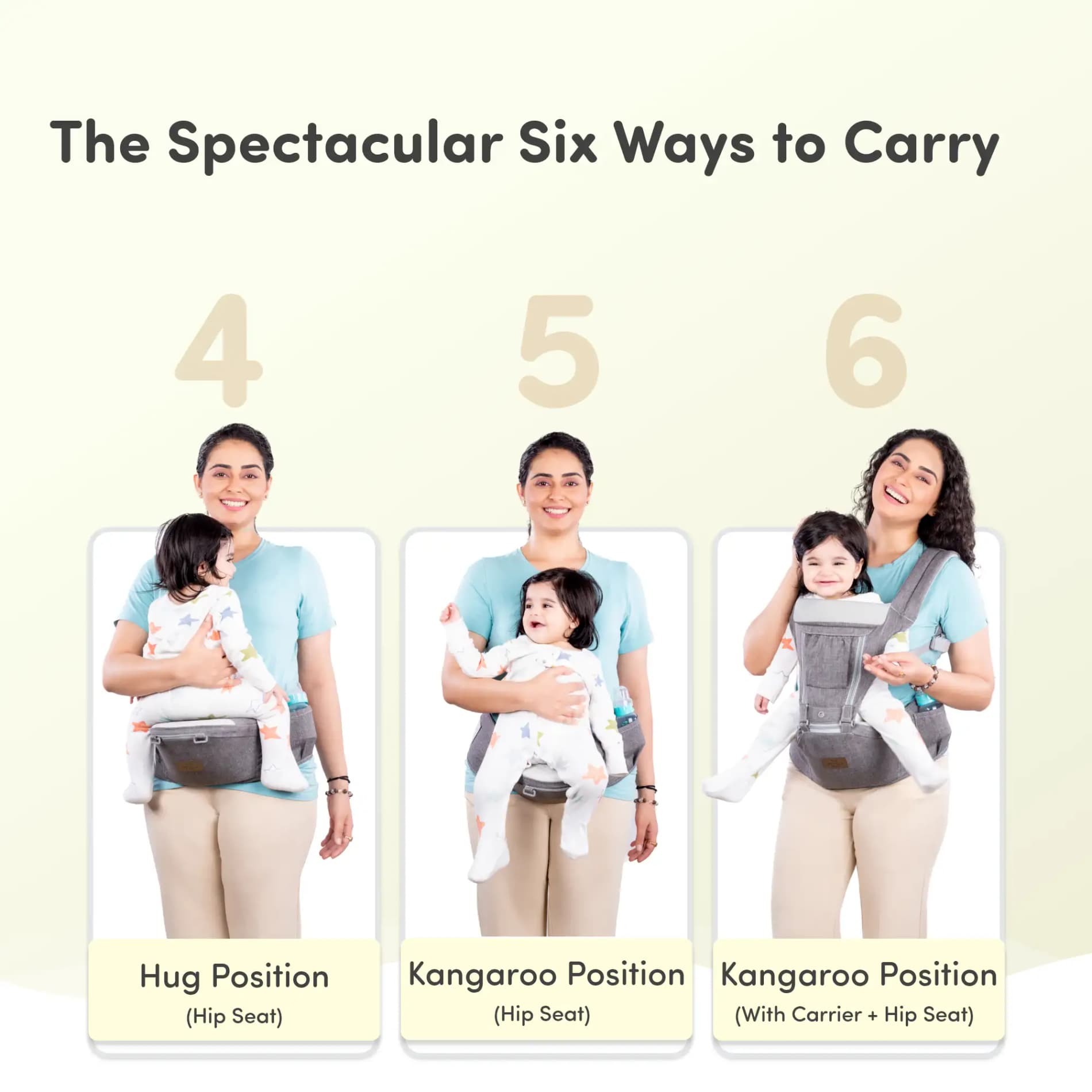 Riviera Premium Baby Carrier Bag for 0 to 3 Year Baby with 6 Comfortable Carrying Positions | Premium Fabric | Wider Waist Belt | Ergonomic Hip Seat - Grey
