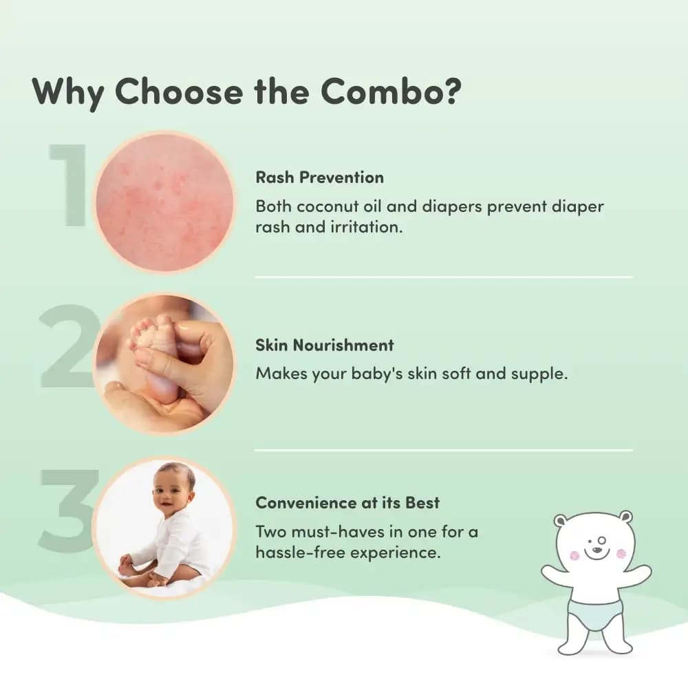 Super Saver Combo - Baby Diaper Pants Small (S) 8-4 kgs (84 count) Leak Proof+ Extra Virgin Coconut Oil (200ml)