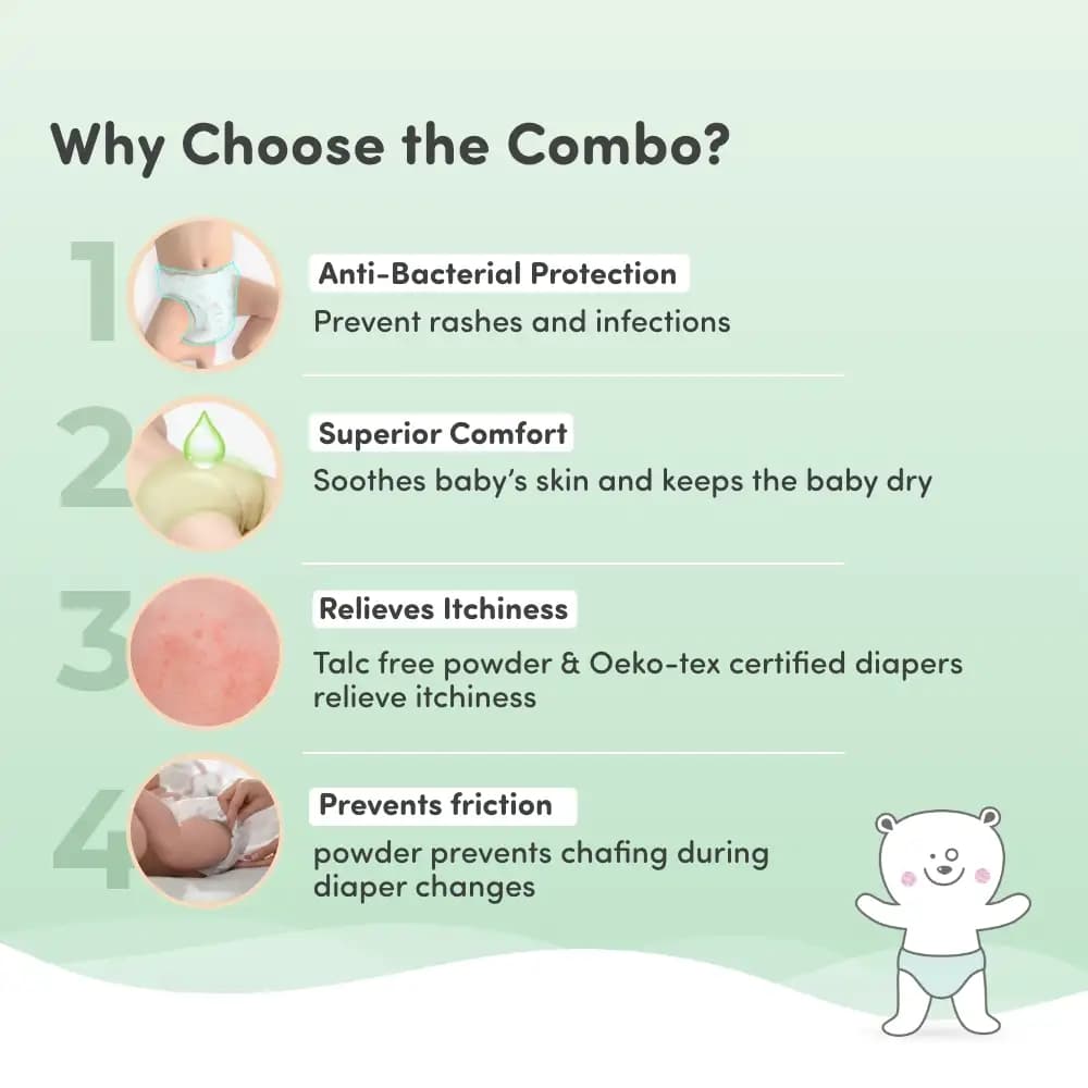 Super Saver Combo - Baby Diaper Pants Small (S) Size 4-8 kgs (84 count) Leak Proof + Baby Powder for Kids - 300 gm