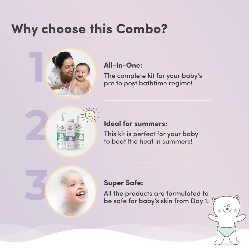 Baby Bath Regime Kit - Massage Oil (200ml), Head to Toe Wash (200ml) & Talc-Free Powder (300gm)