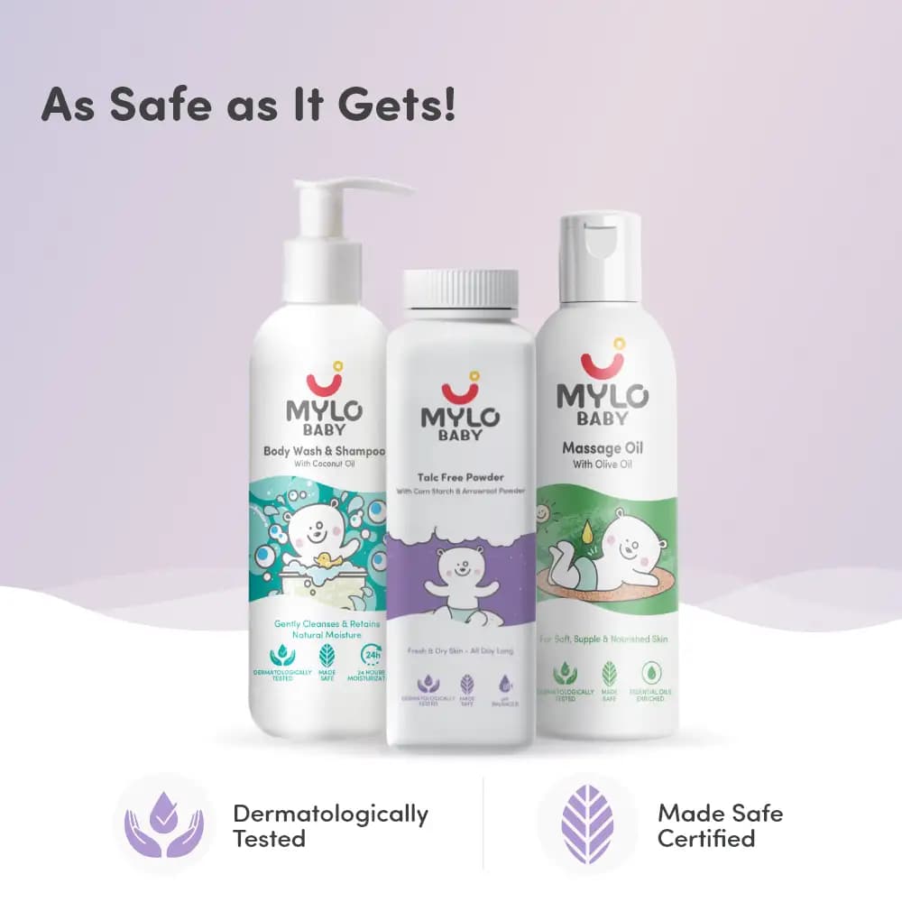 Baby Bath Regime Kit - Massage Oil (200ml), Head to Toe Wash (200ml) & Talc-Free Powder (300gm)