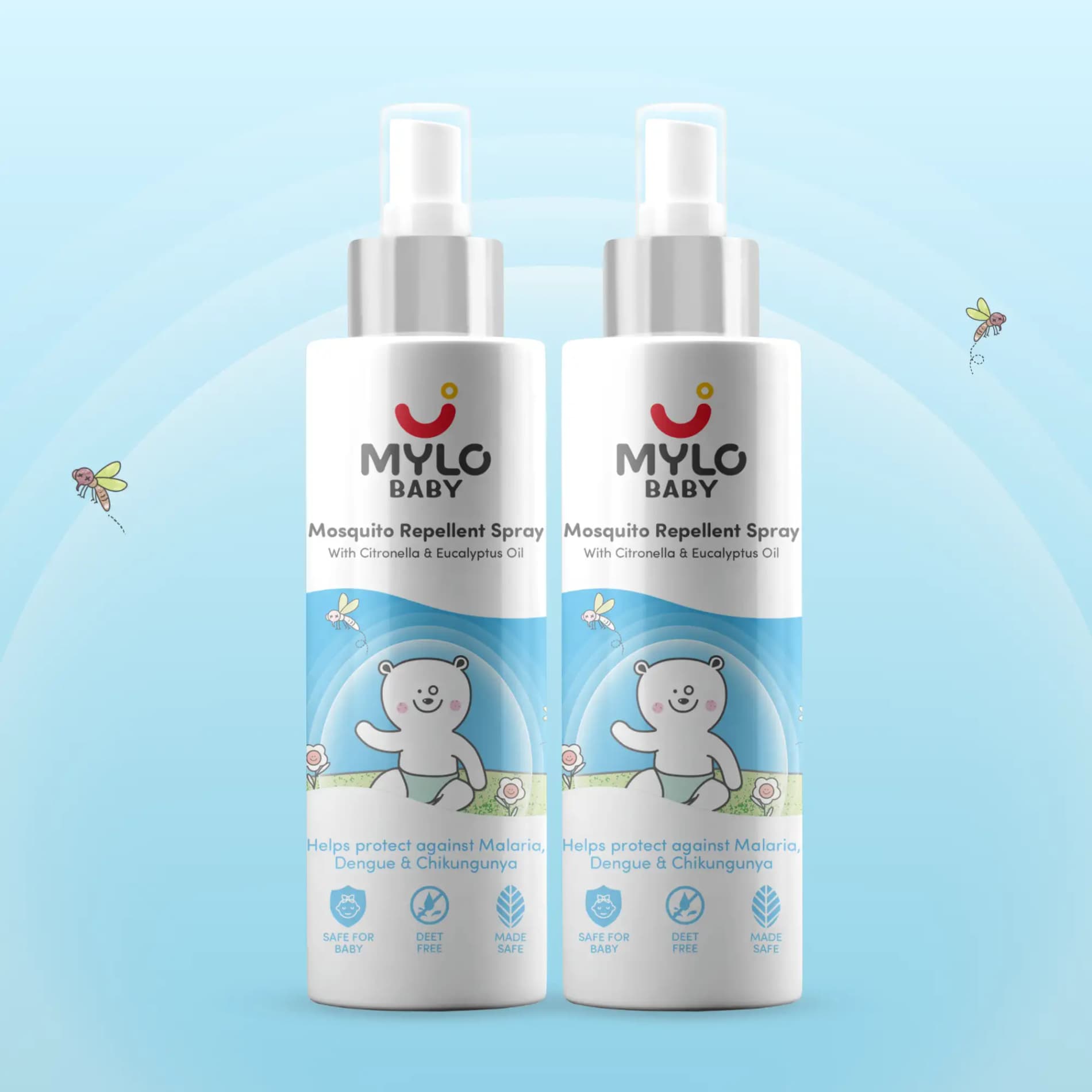 Baby Mosquito Spray | 100% Natural Ingredients | Protects Against Dengue, Malaria, Chikungunya | 100 ml - Pack of 2
