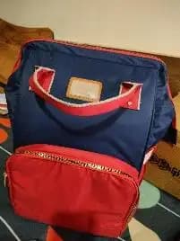 Baby Diaper Bag With Dry/Wet Pockets | Multifunctional 12 Pocket Stylish Diaper Bag Backpack | Water-Resistant | Free Diaper Pouch - Navy & Red