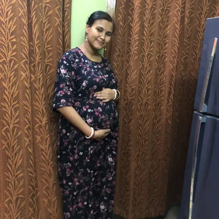 Maternity Dresses For Women with Both Side Zipper For Easy Feeding | Adjustable Belt for Growing Belly | Maxi Dress | Garden Flowers | L