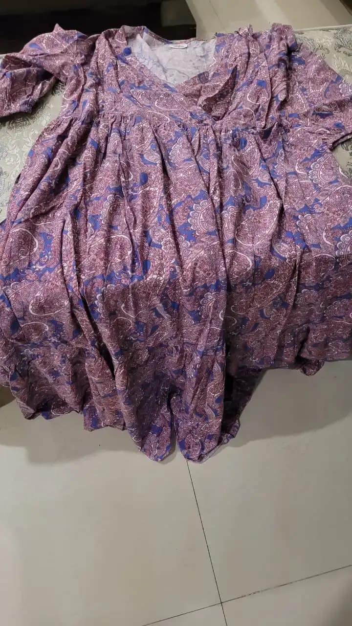 Maternity Dresses For Women with Both Side Zipper For Easy Feeding | Adjustable Belt for Growing Belly | Maxi Dress | Persian Paisley - Blue | L
