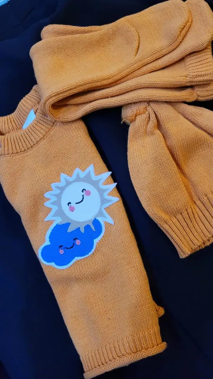 Baby Full Sleeves Sweater & Footed Pant Set with Cap in 100% Cotton – Orange Sun 3-6 M 