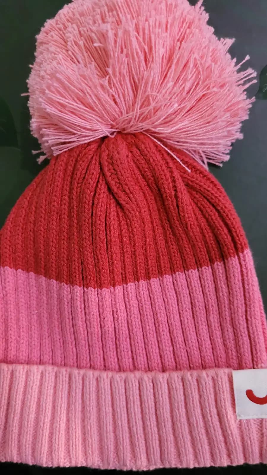 Baby Warm Winter Cap/Beanie with Pom-Pom in 100% Cotton – Red & Pink Beanie (0-6M) 