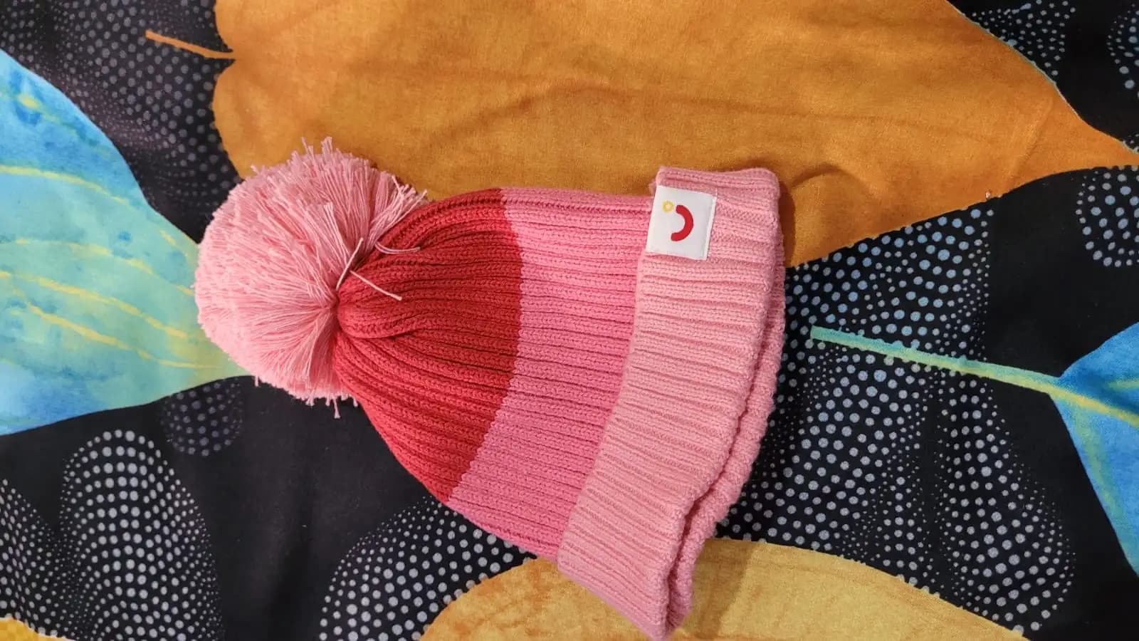 Baby Warm Winter Cap/Beanie with Pom-Pom in 100% Cotton – Red & Pink Beanie (0-6M) 