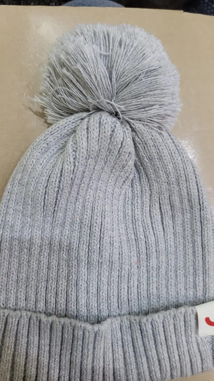 Baby Warm Winter Cap/Beanie with Pom-Pom in 100% Cotton – Lt. Grey (0-6M) 