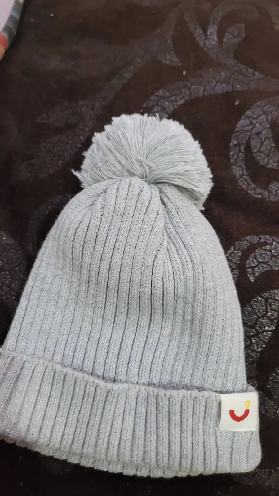 Baby Warm Winter Cap/Beanie with Pom-Pom in 100% Cotton – Lt. Grey (0-6M) 