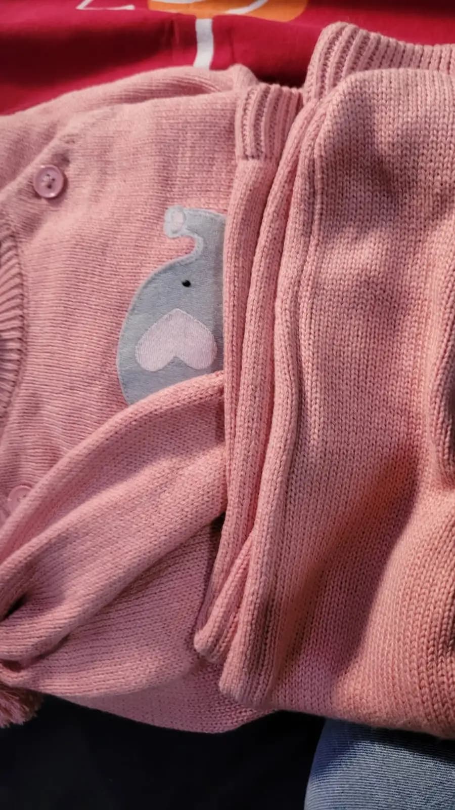 Baby Full Sleeves Sweater & Footed Pant Set with Cap in 100% Cotton –English Rose-Elephant (3-6 M)