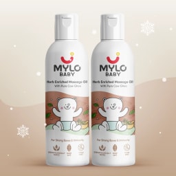 Mylo Herb Enriched Baby Massage Oil - 200 ml | Pack of 2 | Dermatologically Tested | Made Safe Certified | Nourishes Skin | Strengthens Immunity | Ayurvedic Preparation