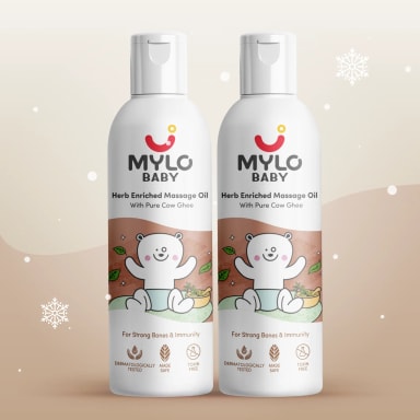Mylo Herb Enriched Baby Massage Oil - 200 ml | Pack of 2 | Dermatologically Tested | Made Safe Certified | Nourishes Skin | Strengthens Immunity | Ayurvedic Preparation