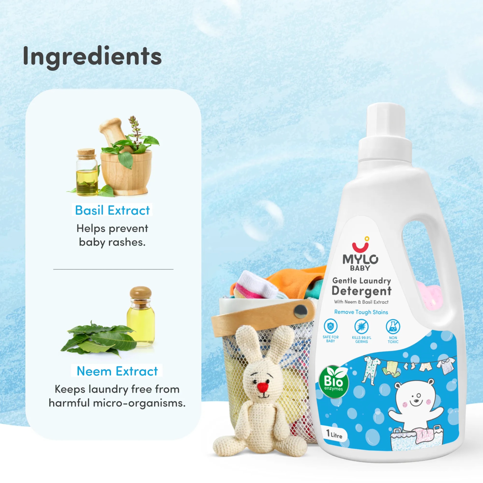 Baby-Safe Liquid Detergent & Liquid Cleanser | Pack of 1 each | Kills 99.9% Germs