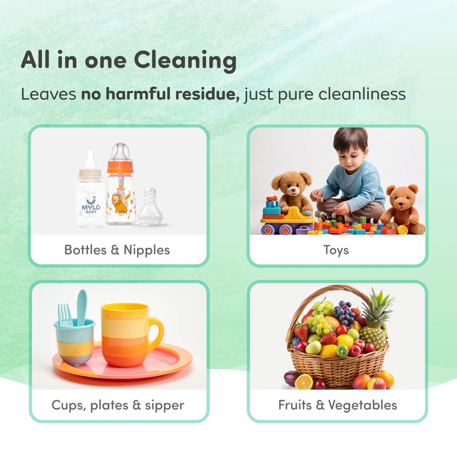 Baby-Safe Liquid Detergent & Liquid Cleanser | Pack of 1 each | Kills 99.9% Germs