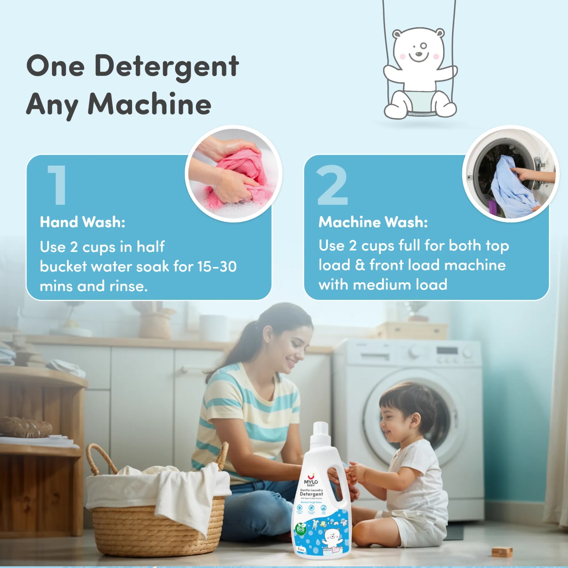 Baby-Safe Liquid Detergent for Baby Clothes | Tough on stains | Gentle on clothes | Keeps Color & Softness Intact | Suitable for Front & Top Load Washing Machine | 1 litre - Pack of 4