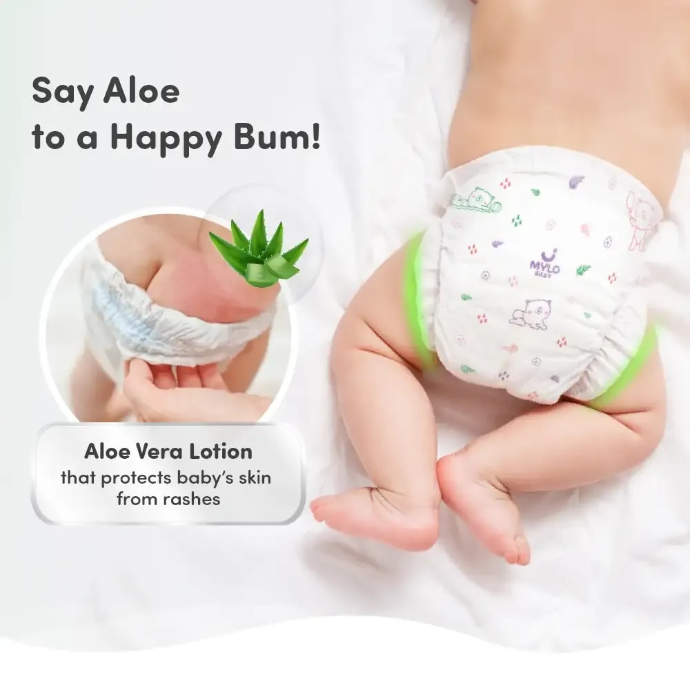 Close-up view of the soft inner lining of a Mylo diaper, infused with aloe vera for rash prevention.