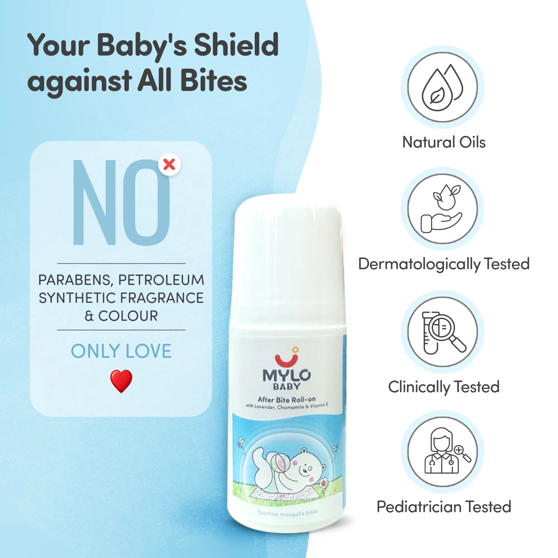 Mylo Baby After Bite Roll-On with Coconut Oil, Vit E - 40 ml