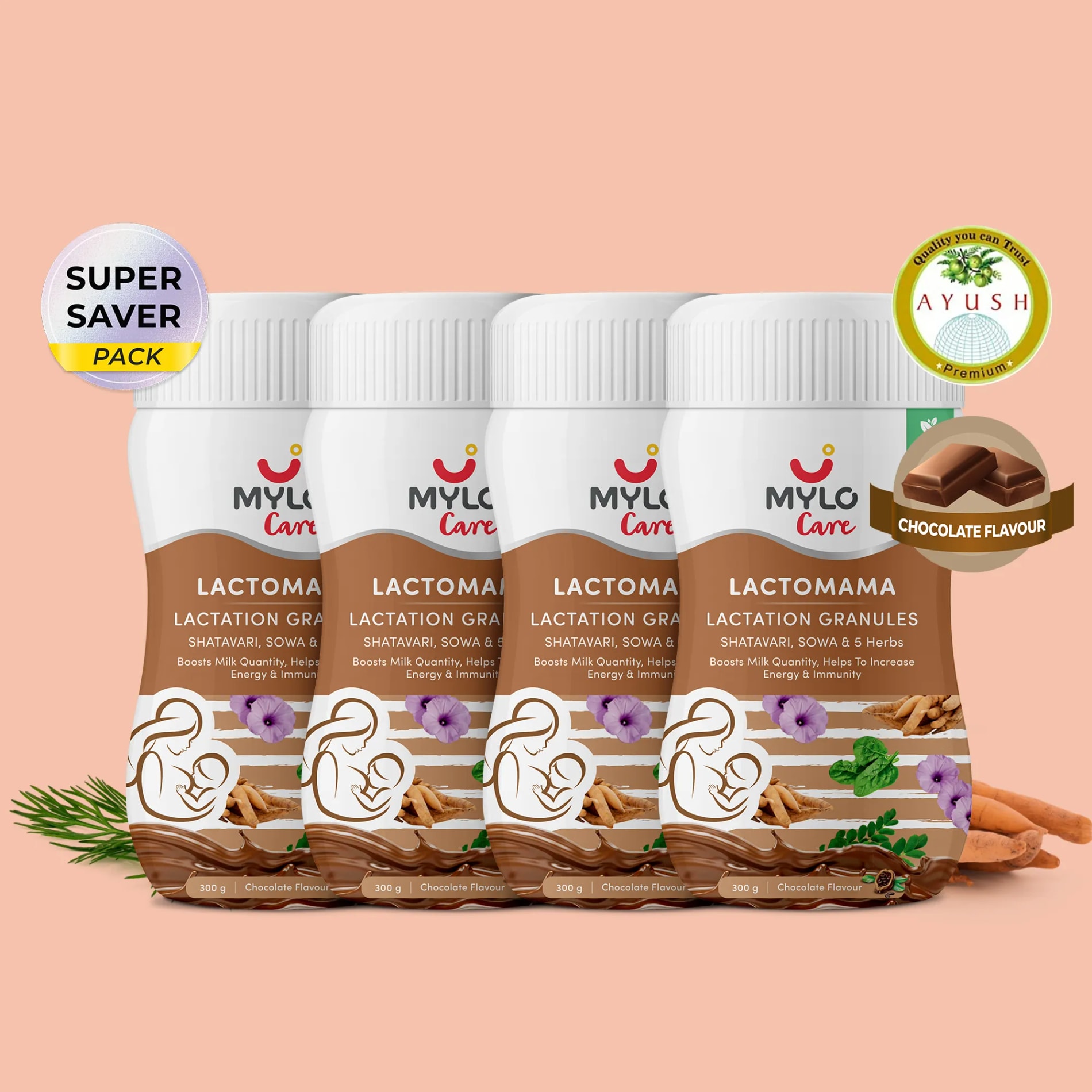 Increase Breast Milk Supply with LactoMama ™ Lactation Granules - 300g - Pack of 4 | Chocolate